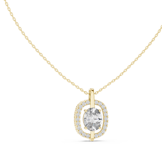 oval halo diamond pendant in yellow gold