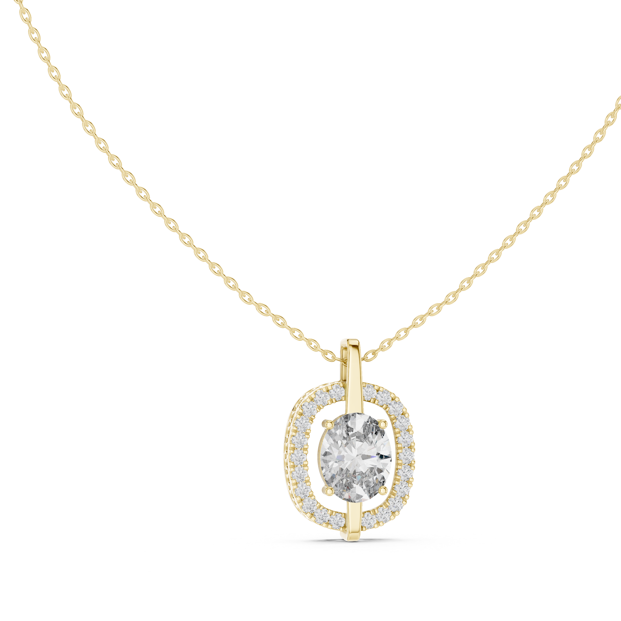 Elegant oval halo diamond pendant in gold with lab grown diamonds by Signora Jewels