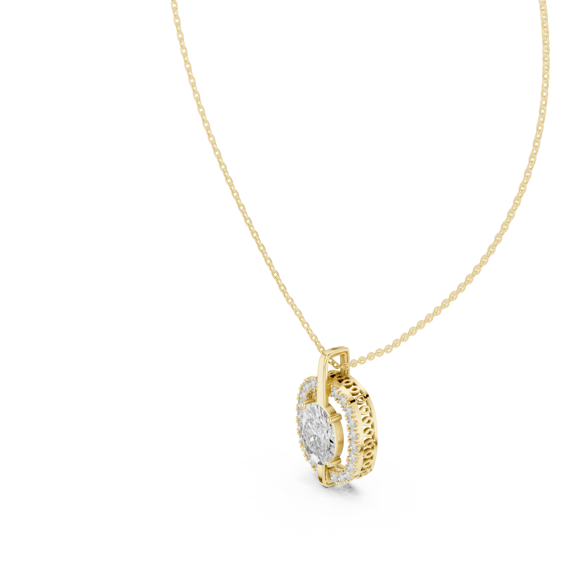 Elegant oval halo diamond pendant in gold with lab grown diamonds by Signora Jewels