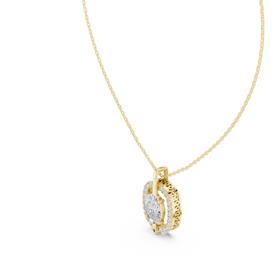 oval halo diamond pendant in yellow gold