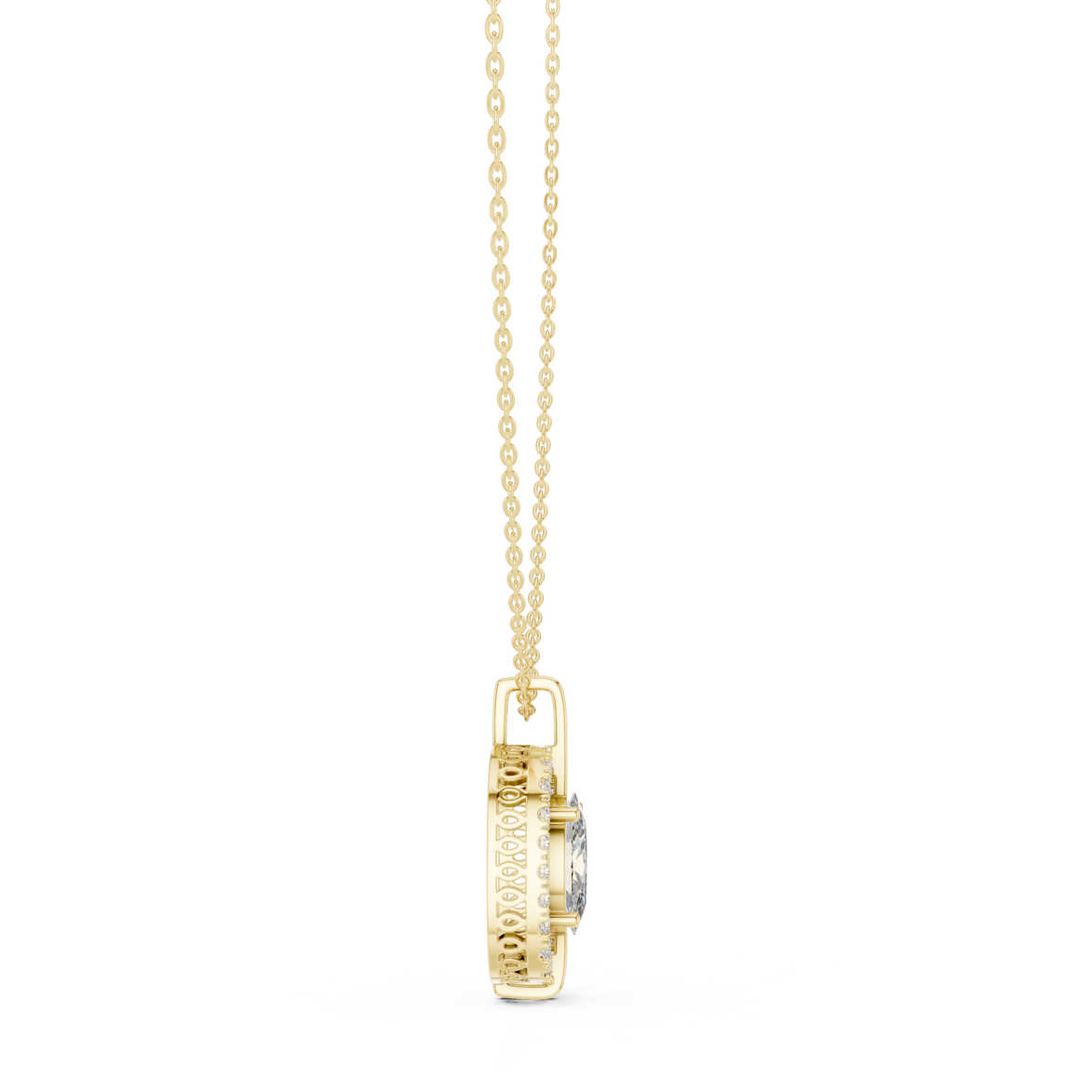 Elegant oval halo diamond pendant in gold with lab grown diamonds by Signora Jewels