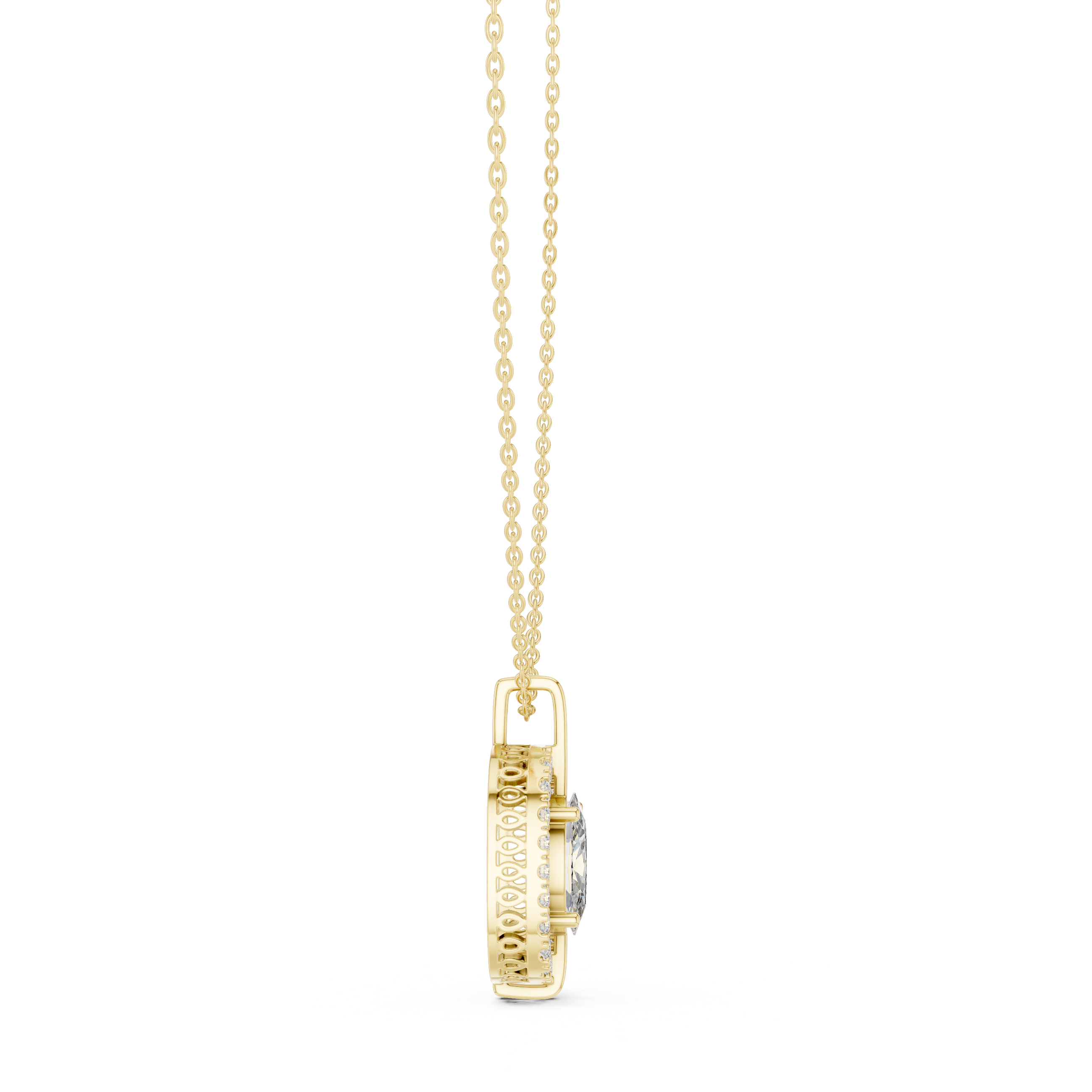 Elegant oval halo diamond pendant in gold with lab grown diamonds by Signora Jewels