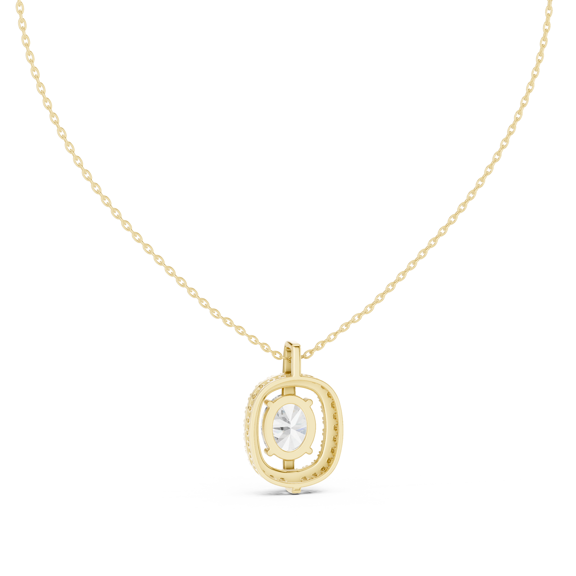 Elegant oval halo diamond pendant in gold with lab grown diamonds by Signora Jewels