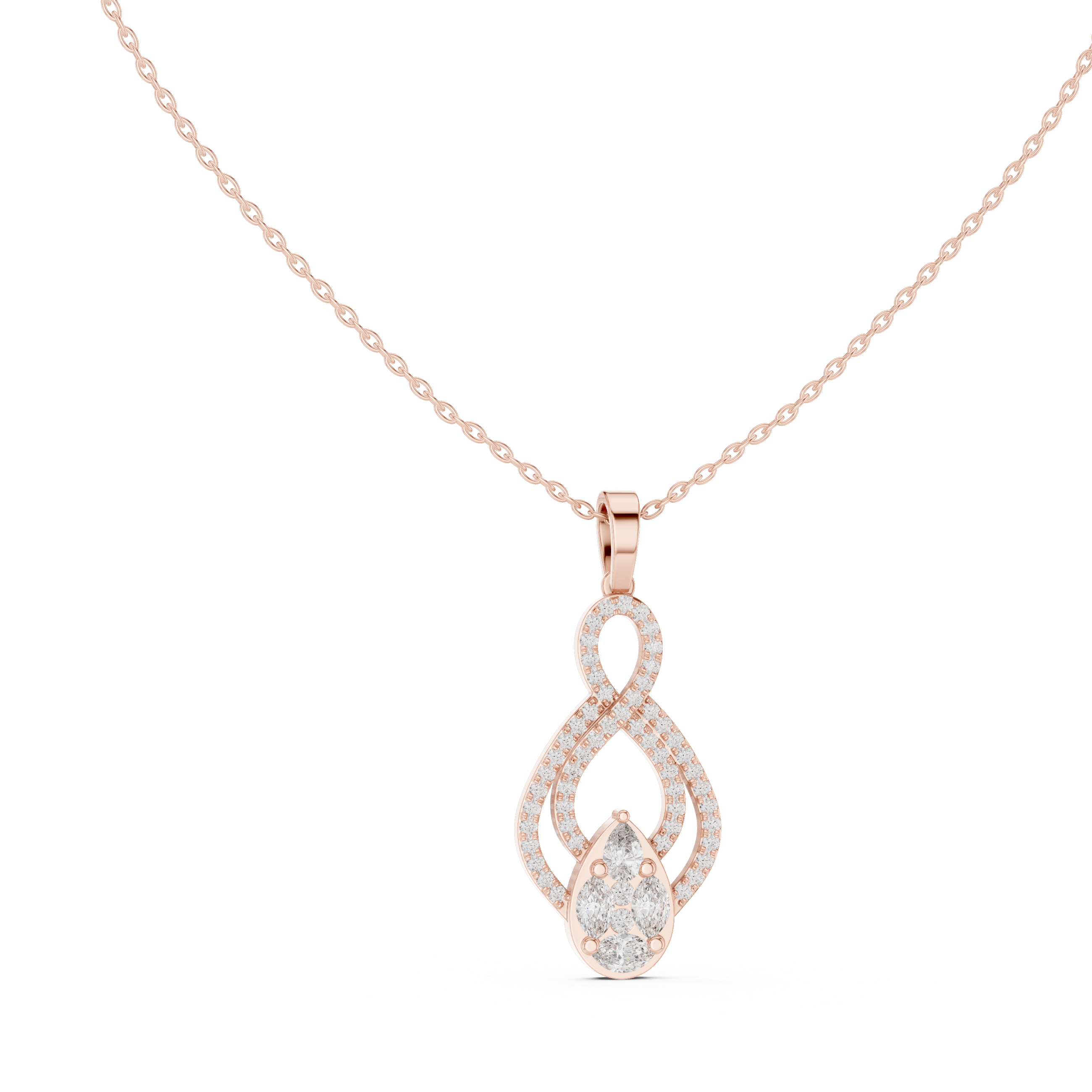 Elegant infinity diamond pendant in gold with pear and marquise lab grown diamonds by Signora Jewels