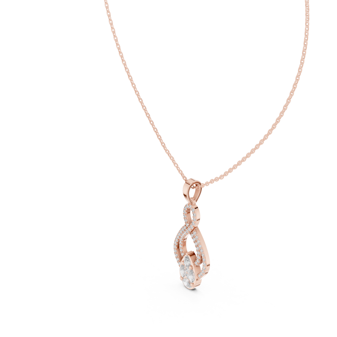 Elegant infinity diamond pendant in gold with pear and marquise lab grown diamonds by Signora Jewels