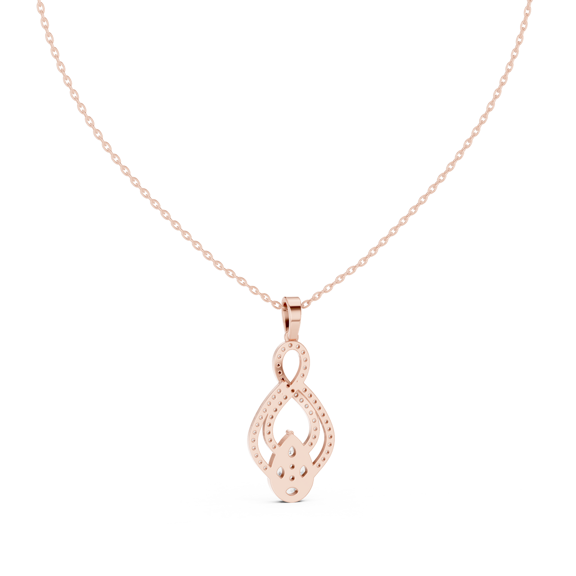 Elegant infinity diamond pendant in gold with pear and marquise lab grown diamonds by Signora Jewels