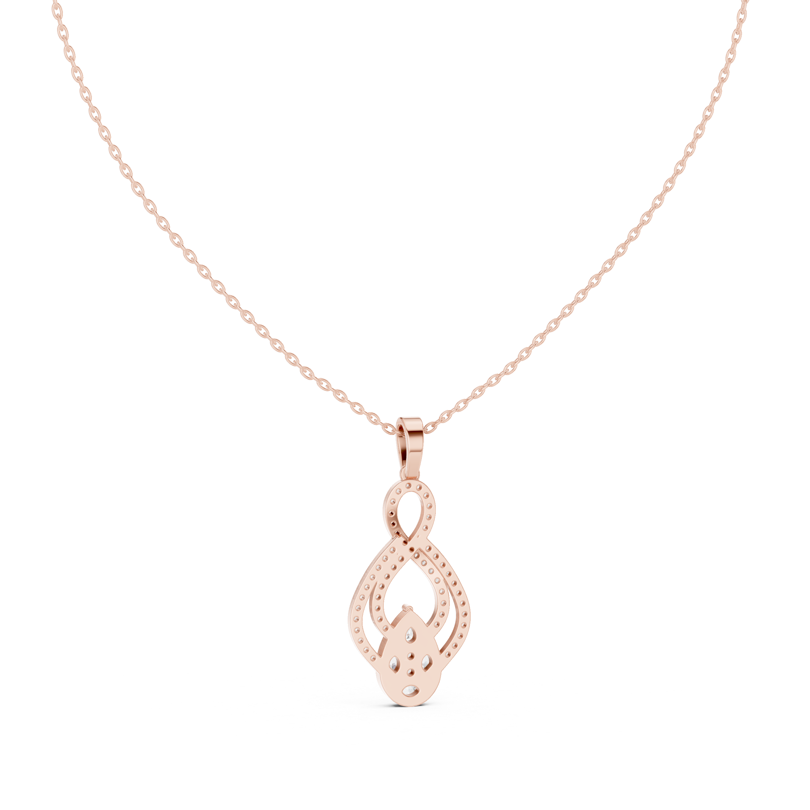 Elegant infinity diamond pendant in gold with pear and marquise lab grown diamonds by Signora Jewels