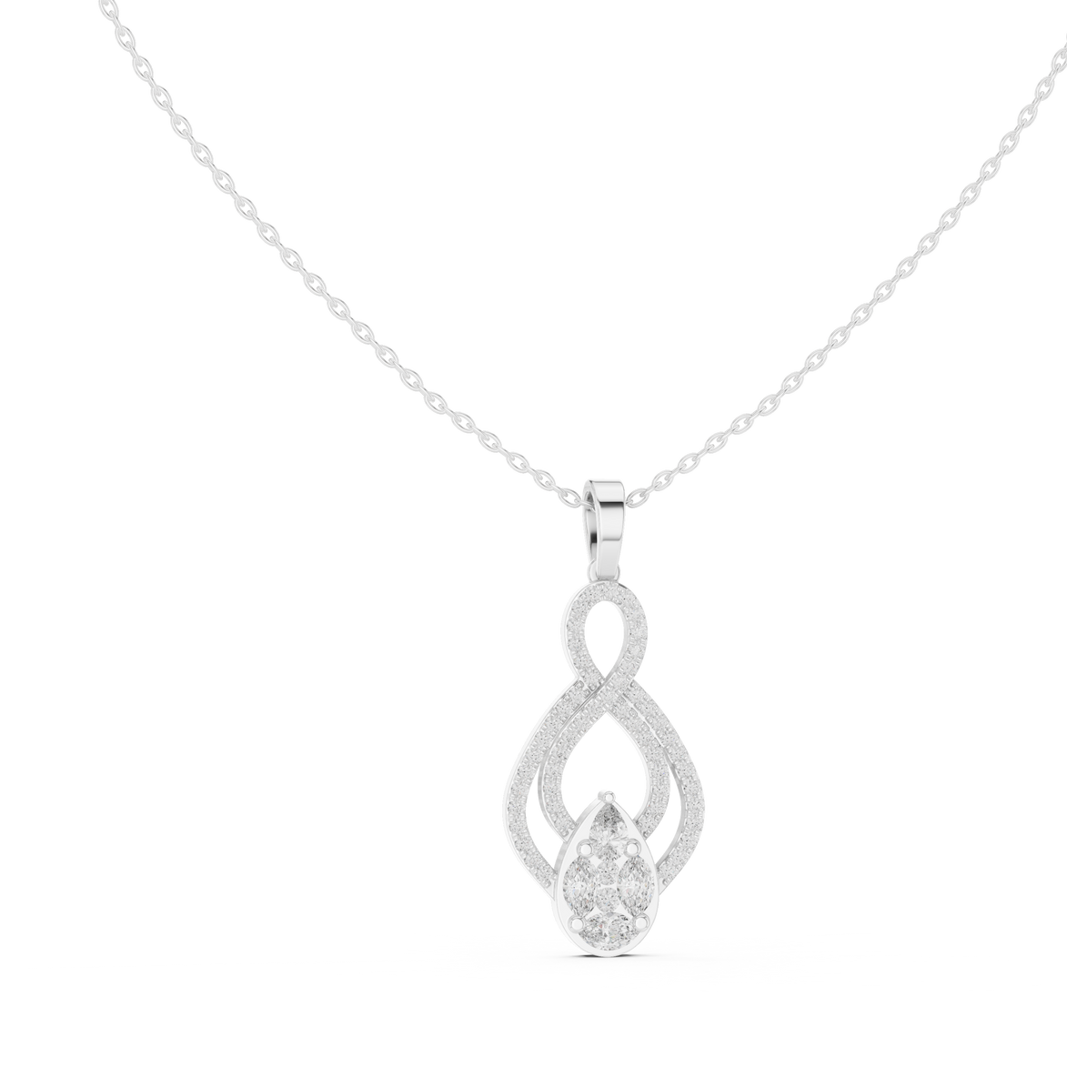Elegant infinity diamond pendant in gold with pear and marquise lab grown diamonds by Signora Jewels