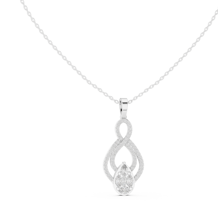 Elegant infinity diamond pendant in gold with pear and marquise lab grown diamonds by Signora Jewels