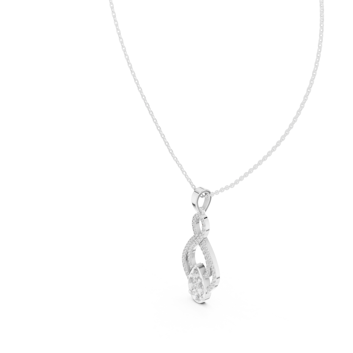 Elegant infinity diamond pendant in gold with pear and marquise lab grown diamonds by Signora Jewels