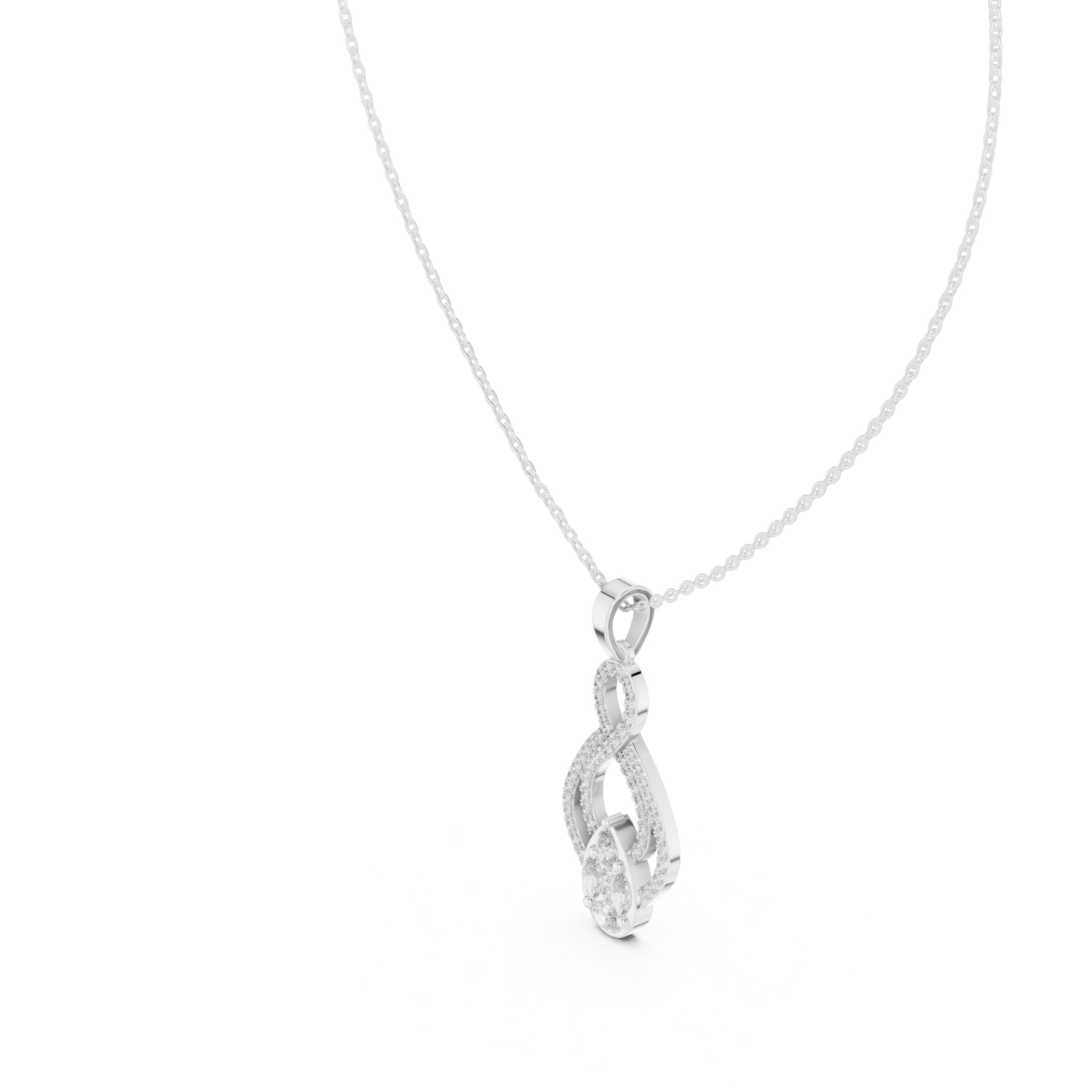 Elegant infinity diamond pendant in gold with pear and marquise lab grown diamonds by Signora Jewels