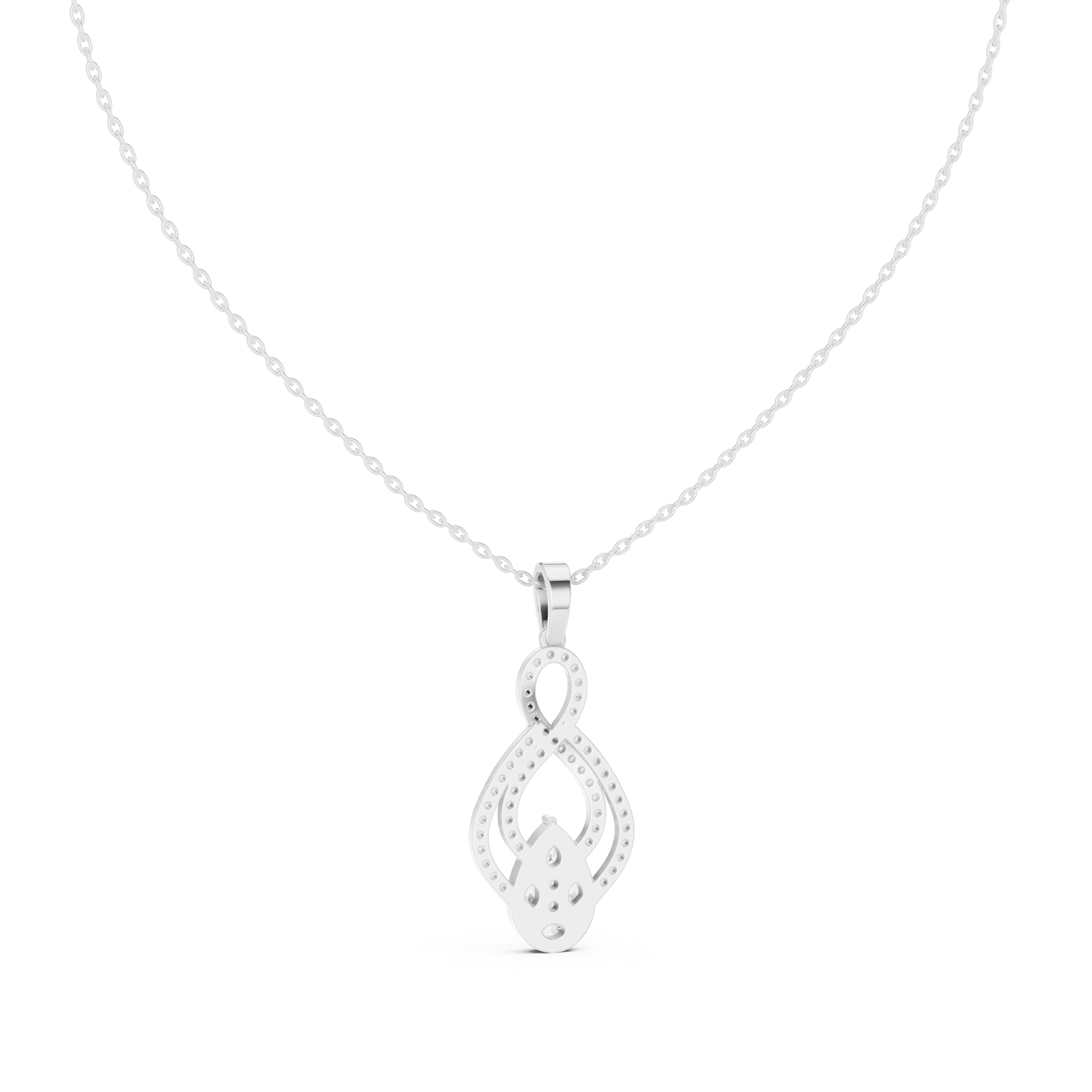 Elegant infinity diamond pendant in gold with pear and marquise lab grown diamonds by Signora Jewels