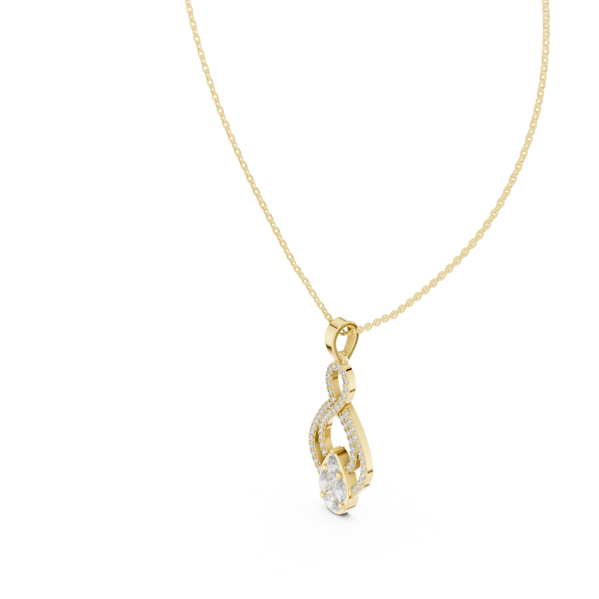 Elegant infinity diamond pendant in gold with pear and marquise lab grown diamonds by Signora Jewels