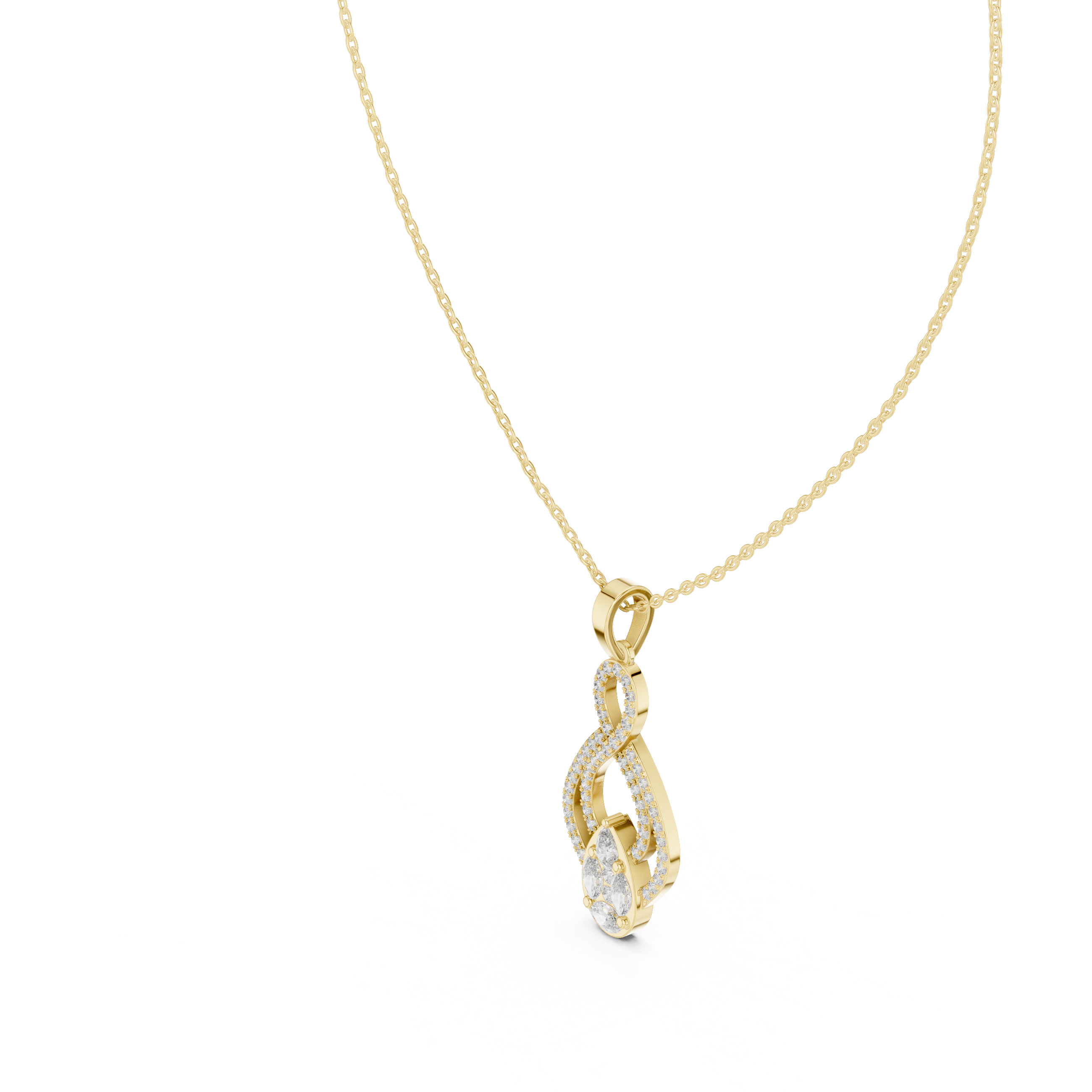 Elegant infinity diamond pendant in gold with pear and marquise lab grown diamonds by Signora Jewels