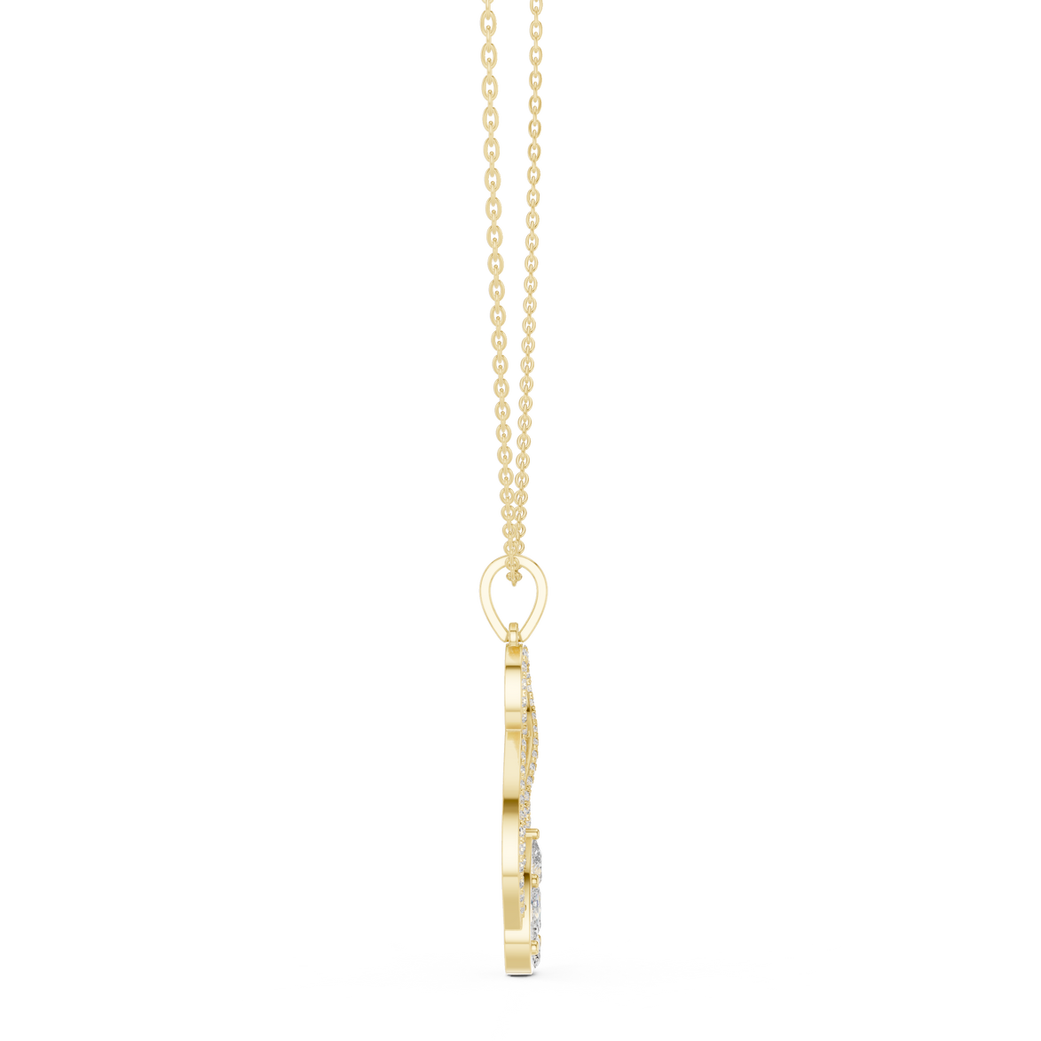Elegant infinity diamond pendant in gold with pear and marquise lab grown diamonds by Signora Jewels