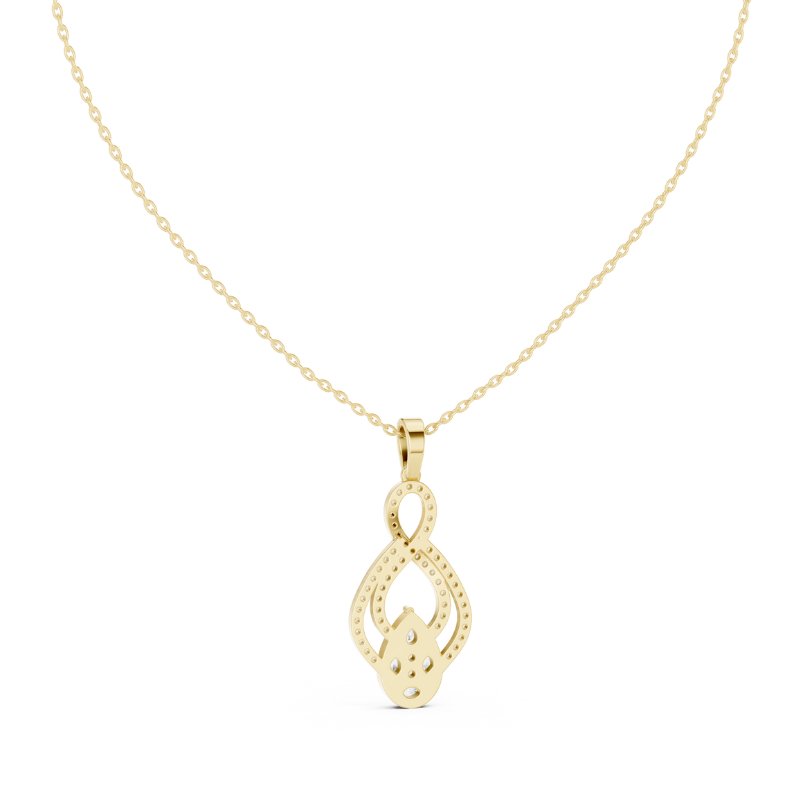 Elegant infinity diamond pendant in gold with pear and marquise lab grown diamonds by Signora Jewels