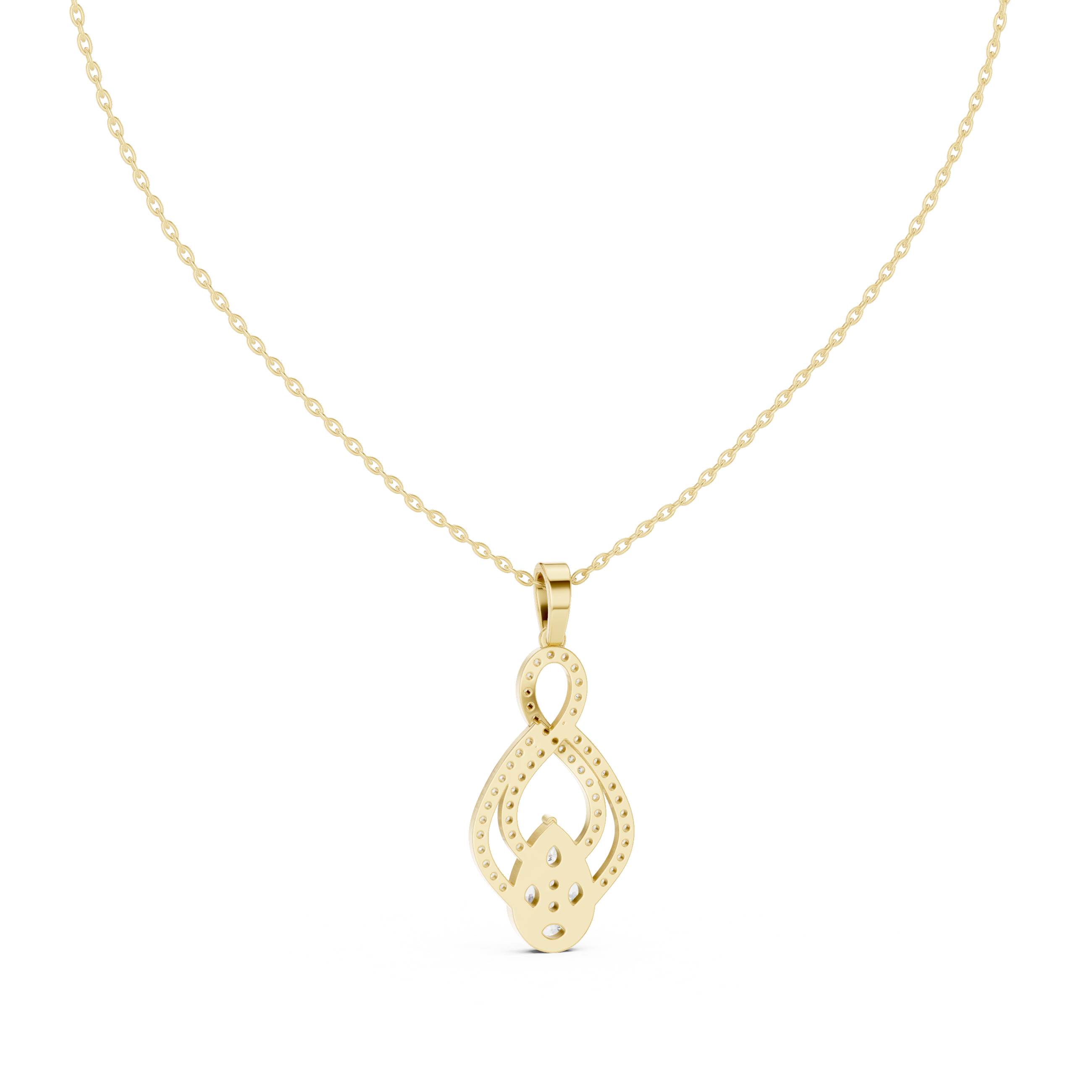 Elegant infinity diamond pendant in gold with pear and marquise lab grown diamonds by Signora Jewels