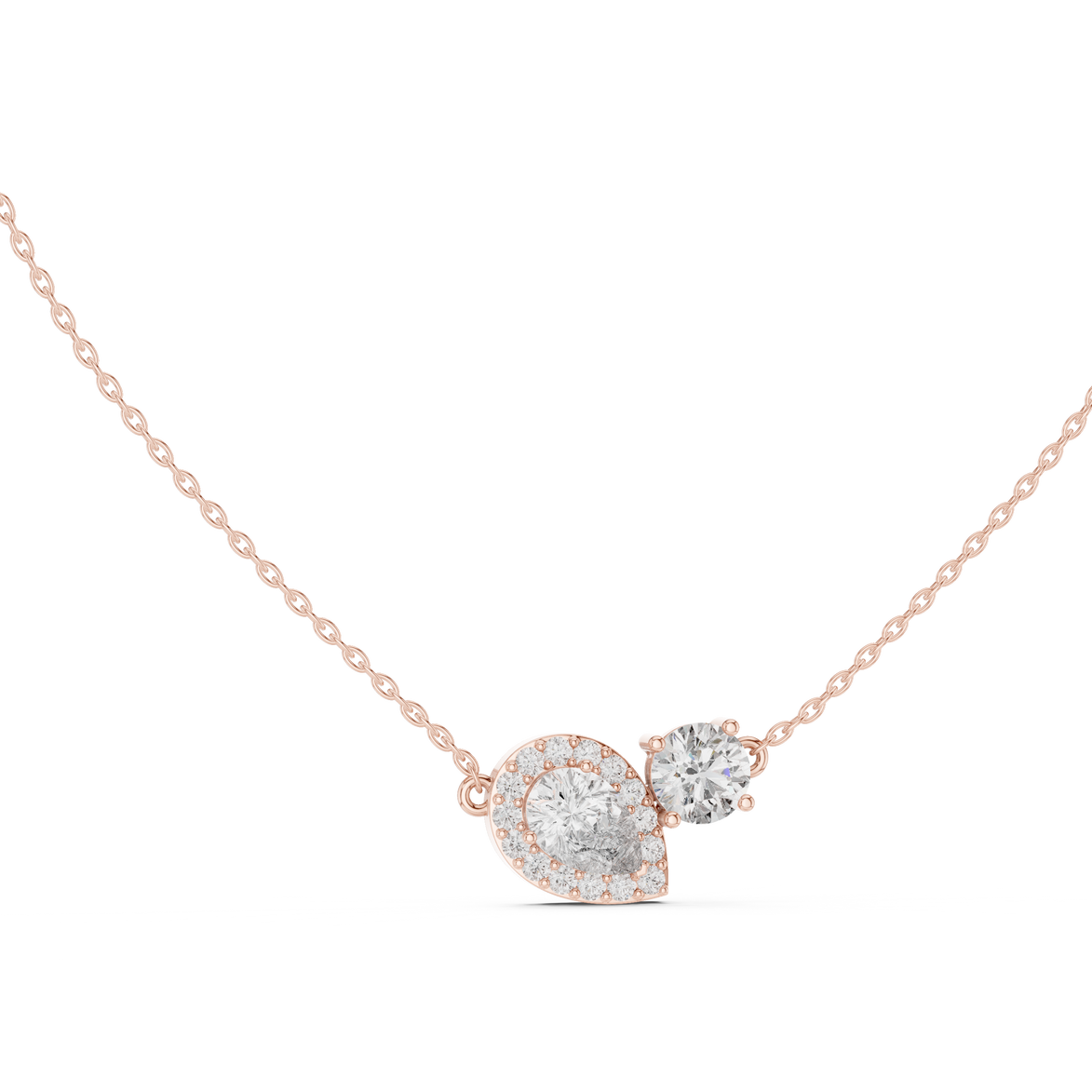 Modern pear and round diamond pendant in gold with lab grown diamonds by Signora Jewels