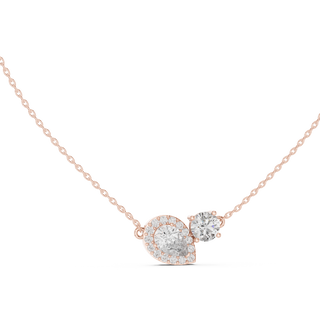 pear halo diamond drop pendant in rose gold