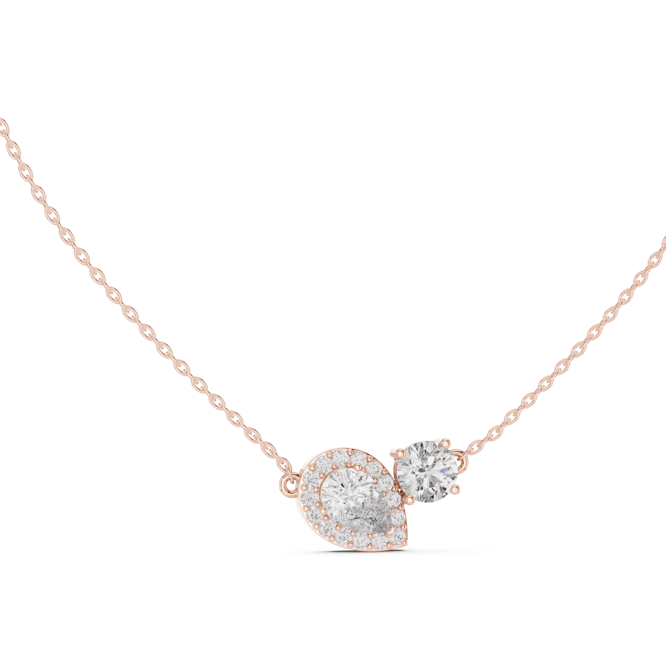 Modern pear and round diamond pendant in gold with lab grown diamonds by Signora Jewels