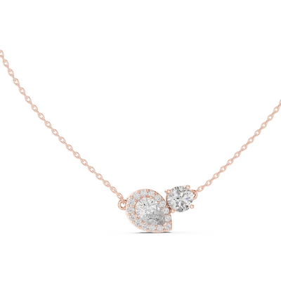 pear halo diamond drop pendant in rose gold