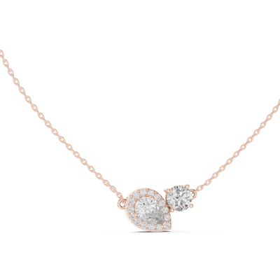 Modern pear and round diamond pendant in gold with lab grown diamonds by Signora Jewels