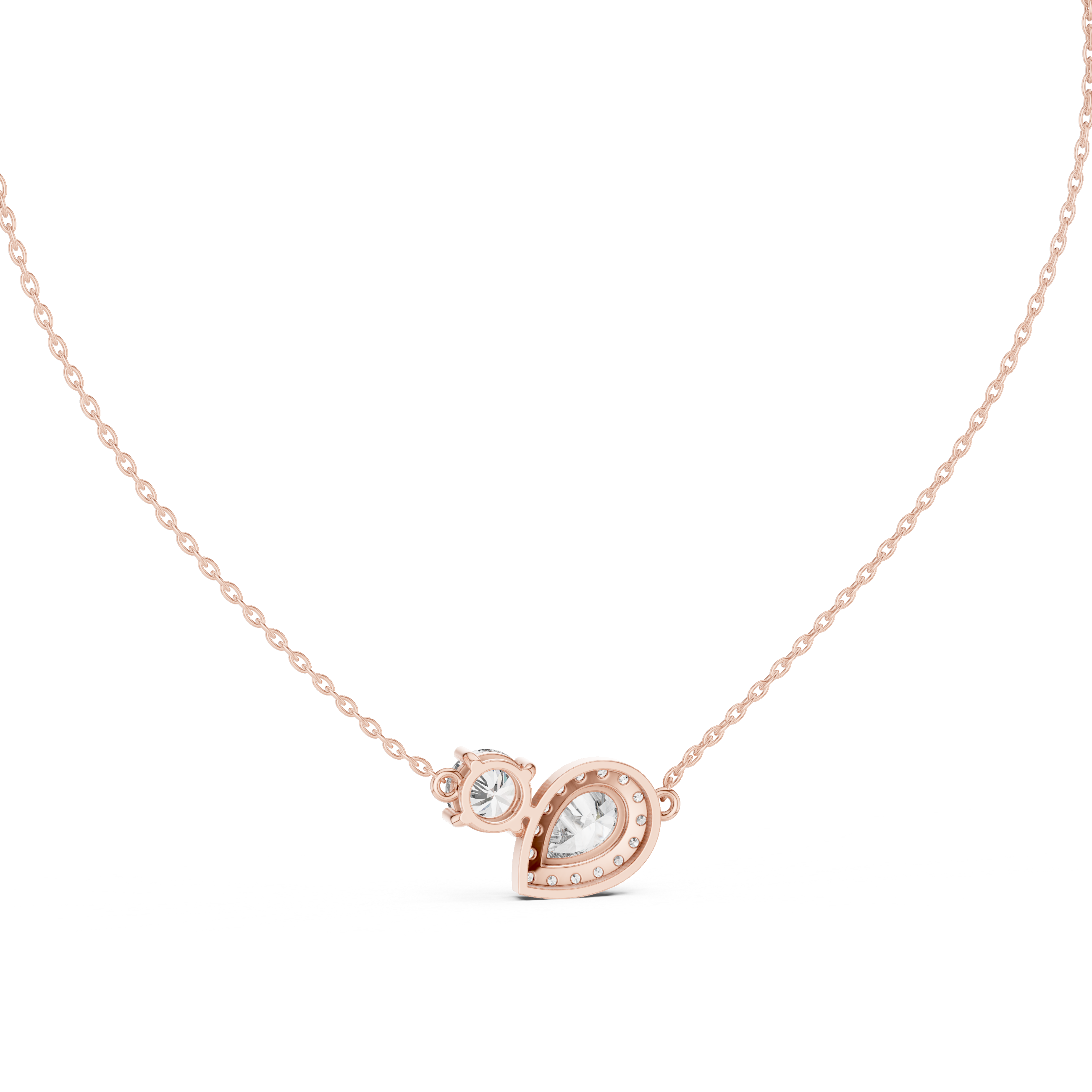 Modern pear and round diamond pendant in gold with lab grown diamonds by Signora Jewels