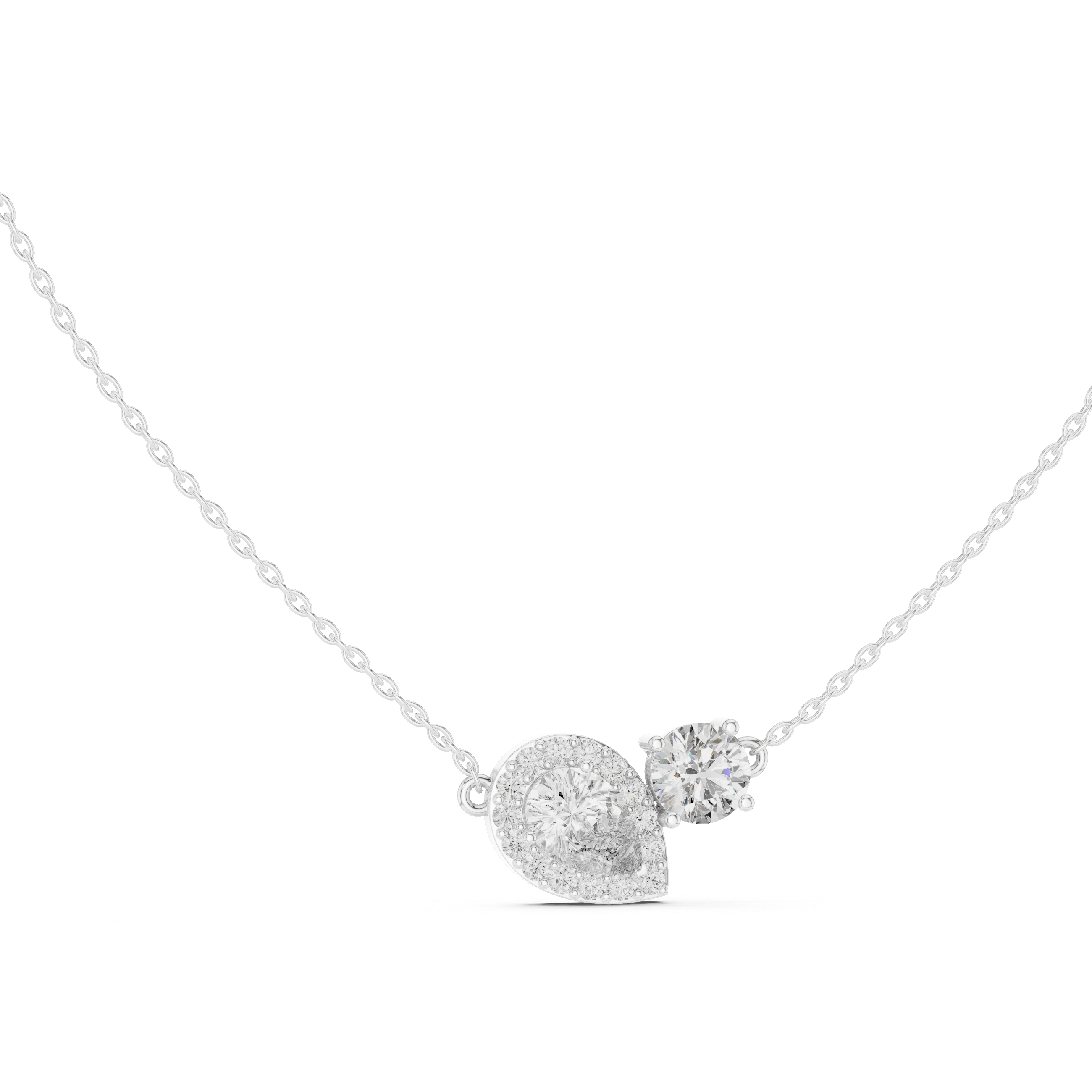 Modern pear and round diamond pendant in gold with lab grown diamonds by Signora Jewels