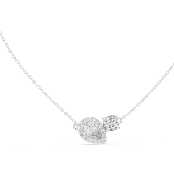Modern pear and round diamond pendant in gold with lab grown diamonds by Signora Jewels