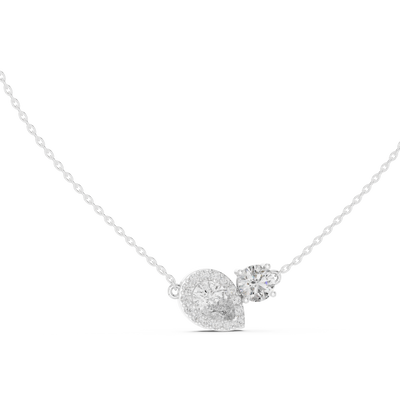 Modern pear and round diamond pendant in gold with lab grown diamonds by Signora Jewels