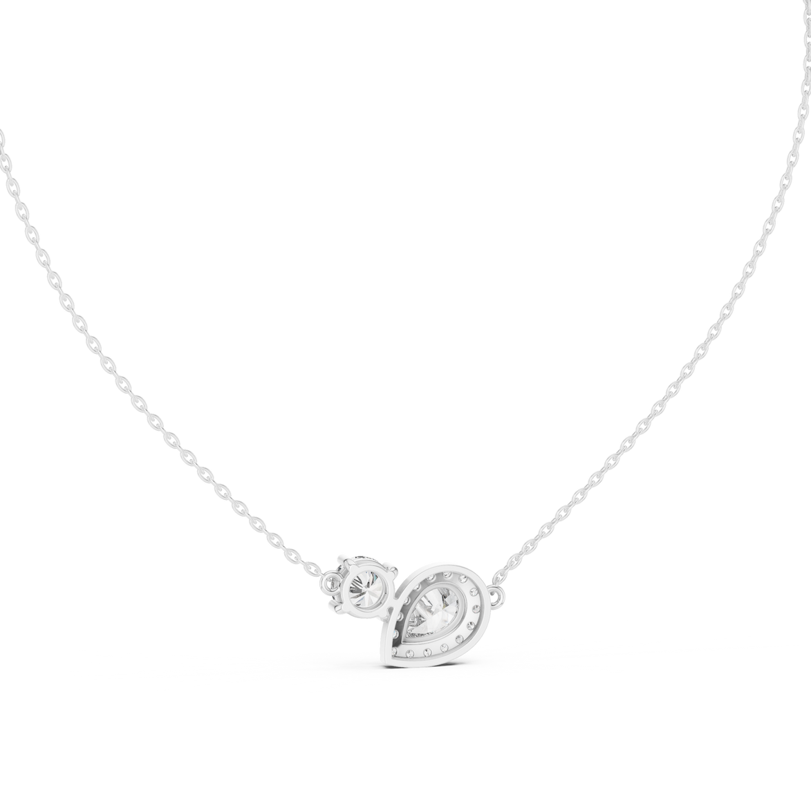 Modern pear and round diamond pendant in gold with lab grown diamonds by Signora Jewels