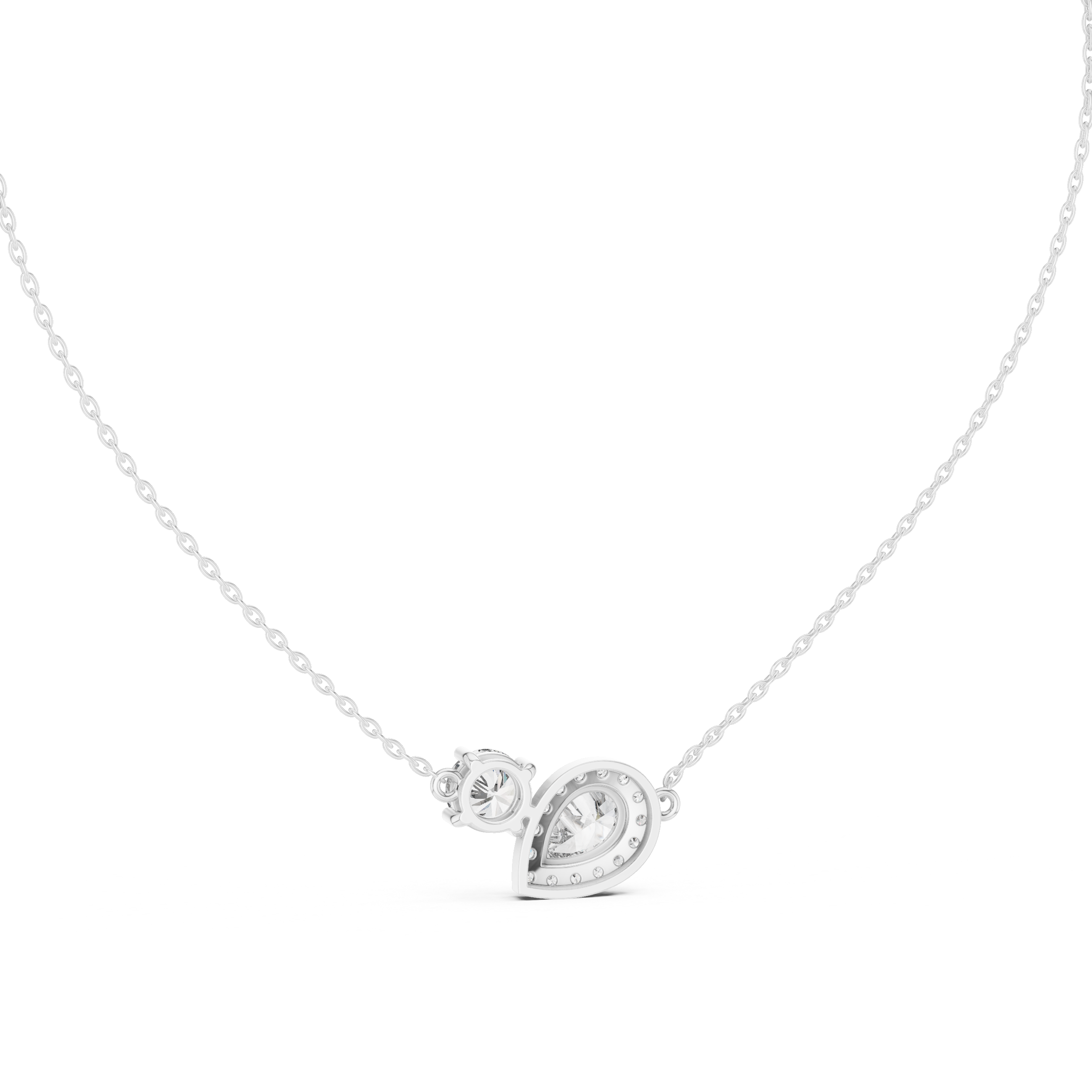 Modern pear and round diamond pendant in gold with lab grown diamonds by Signora Jewels