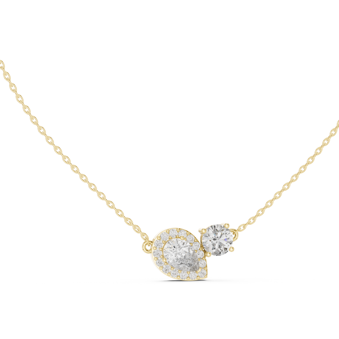 Modern pear and round diamond pendant in gold with lab grown diamonds by Signora Jewels