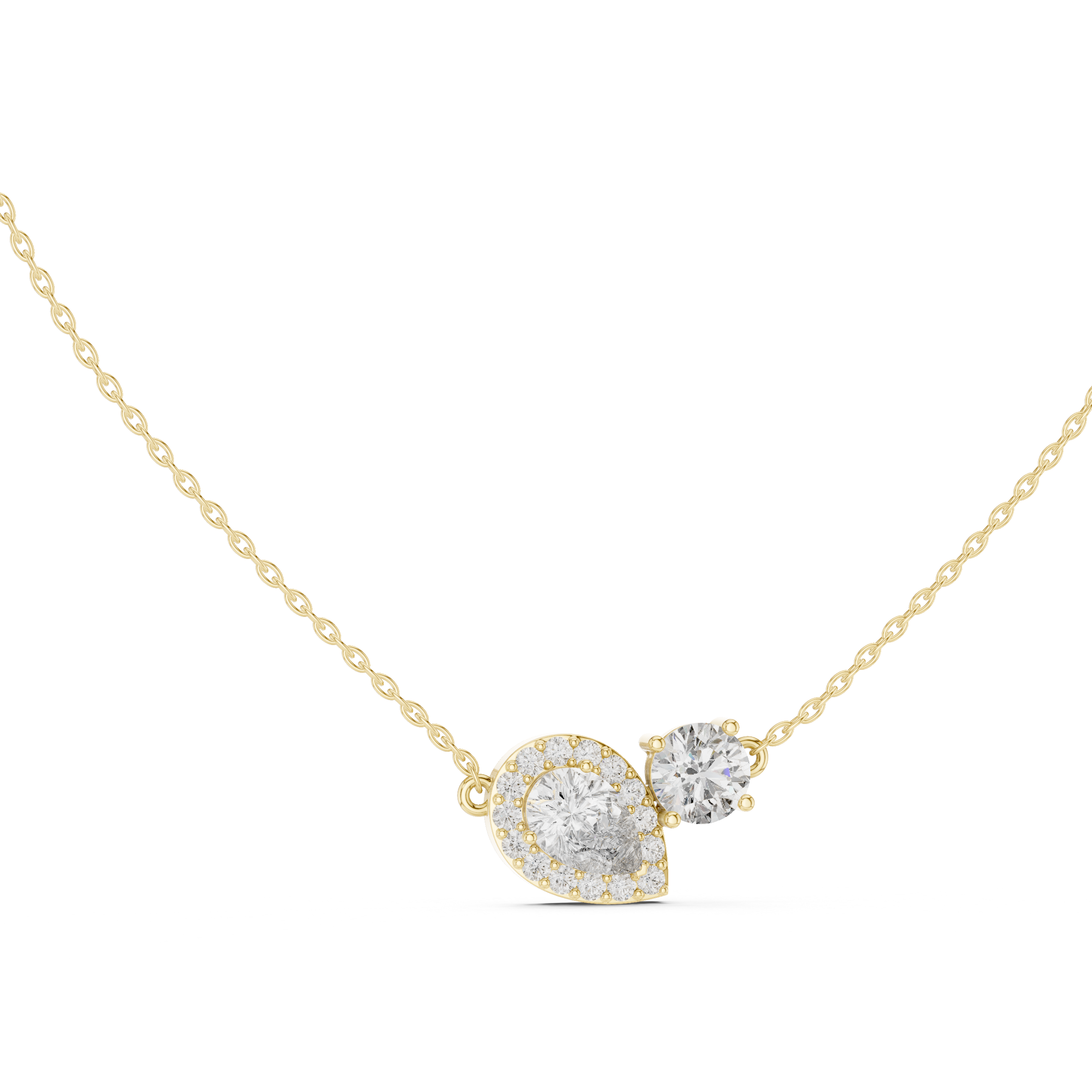 Modern pear and round diamond pendant in gold with lab grown diamonds by Signora Jewels