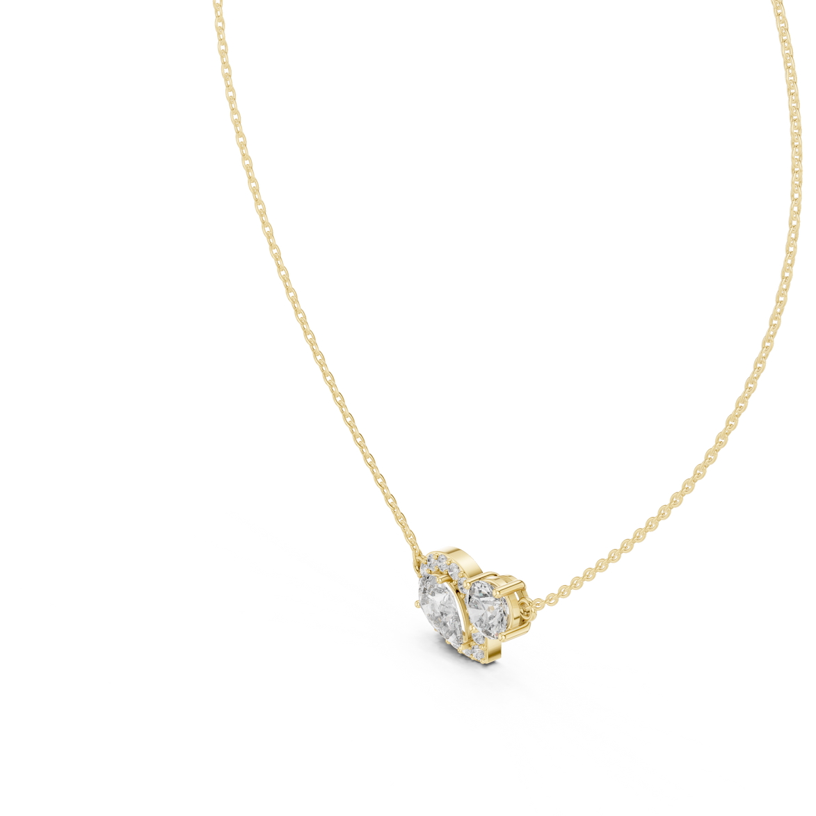 Modern pear and round diamond pendant in gold with lab grown diamonds by Signora Jewels