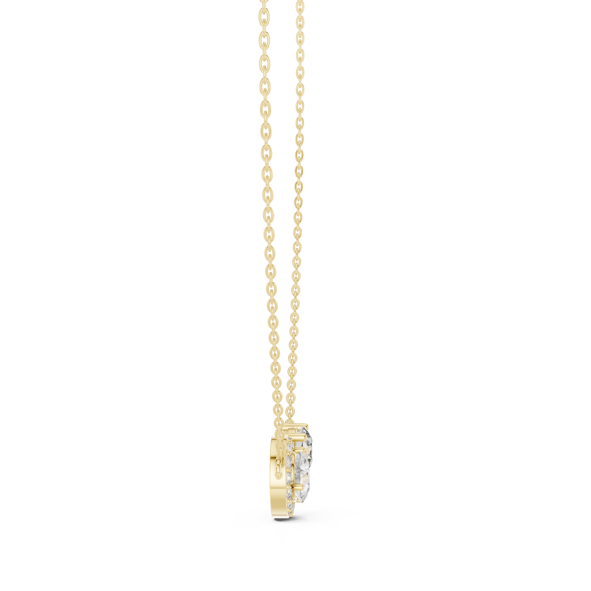 Modern pear and round diamond pendant in gold with lab grown diamonds by Signora Jewels