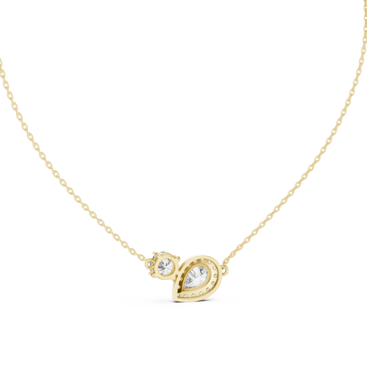 Modern pear and round diamond pendant in gold with lab grown diamonds by Signora Jewels