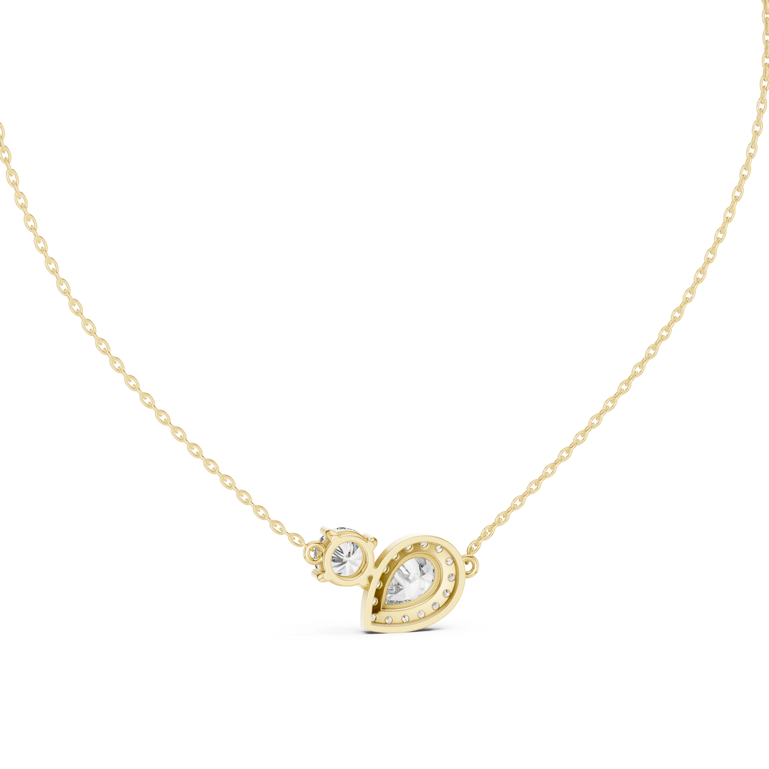 Modern pear and round diamond pendant in gold with lab grown diamonds by Signora Jewels