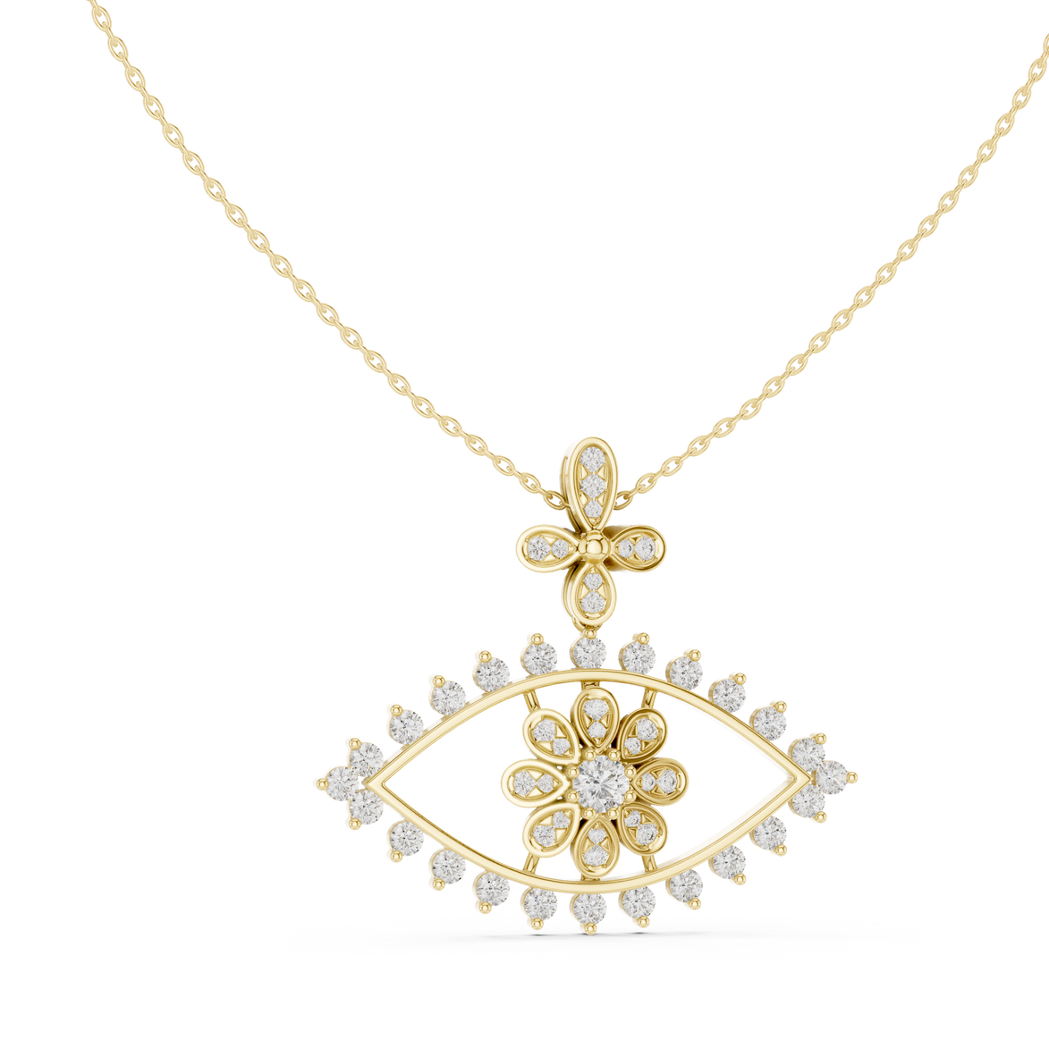 Luxury evil eye diamond pendant in gold with lab grown diamonds by Signora Jewels