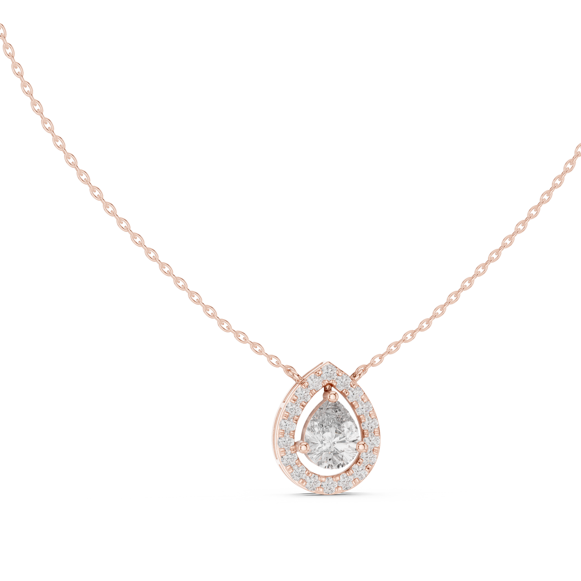 Elegant pear halo diamond pendant in gold with lab grown diamonds by Signora Jewels
