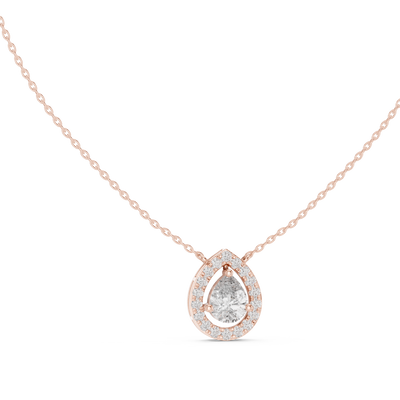 Elegant pear halo diamond pendant in gold with lab grown diamonds by Signora Jewels