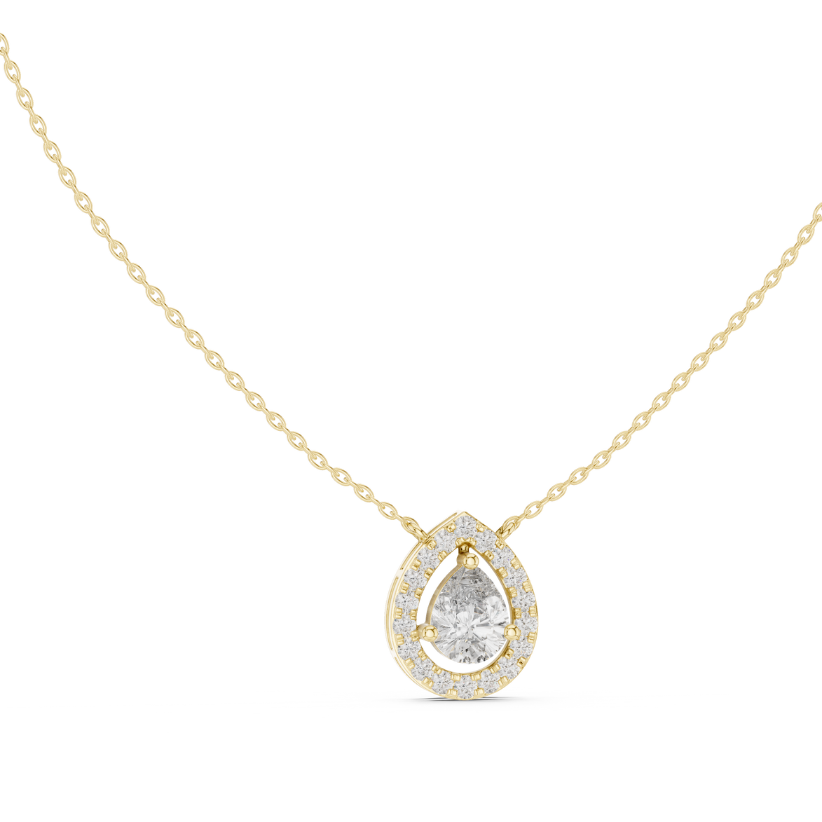 Elegant pear halo diamond pendant in gold with lab grown diamonds by Signora Jewels
