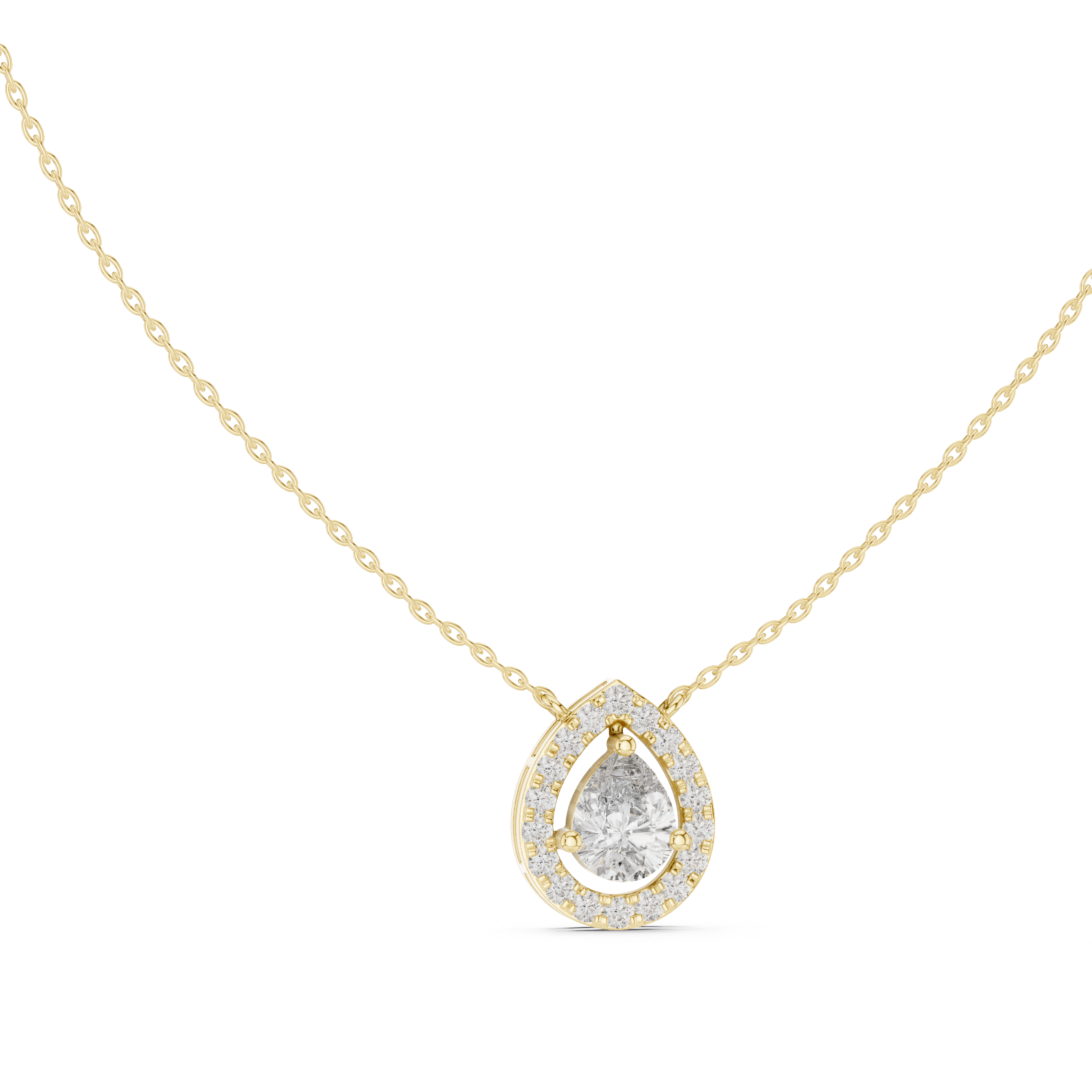 Elegant pear halo diamond pendant in gold with lab grown diamonds by Signora Jewels