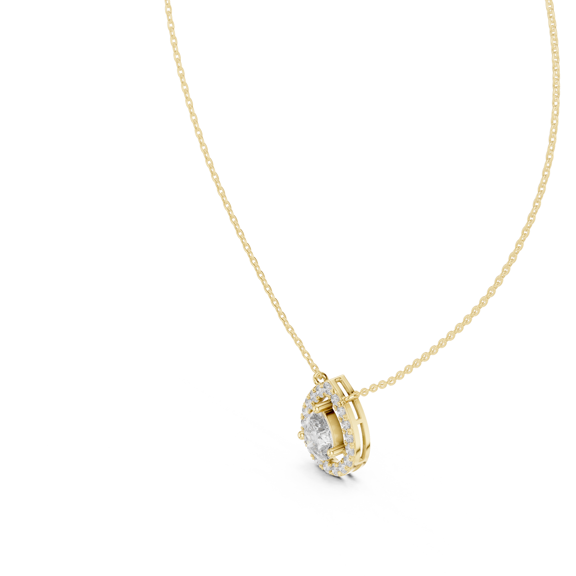 Elegant pear halo diamond pendant in gold with lab grown diamonds by Signora Jewels