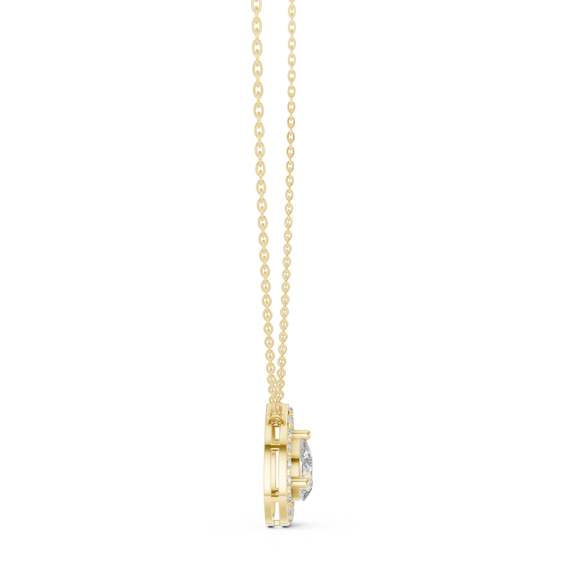 Elegant pear halo diamond pendant in gold with lab grown diamonds by Signora Jewels