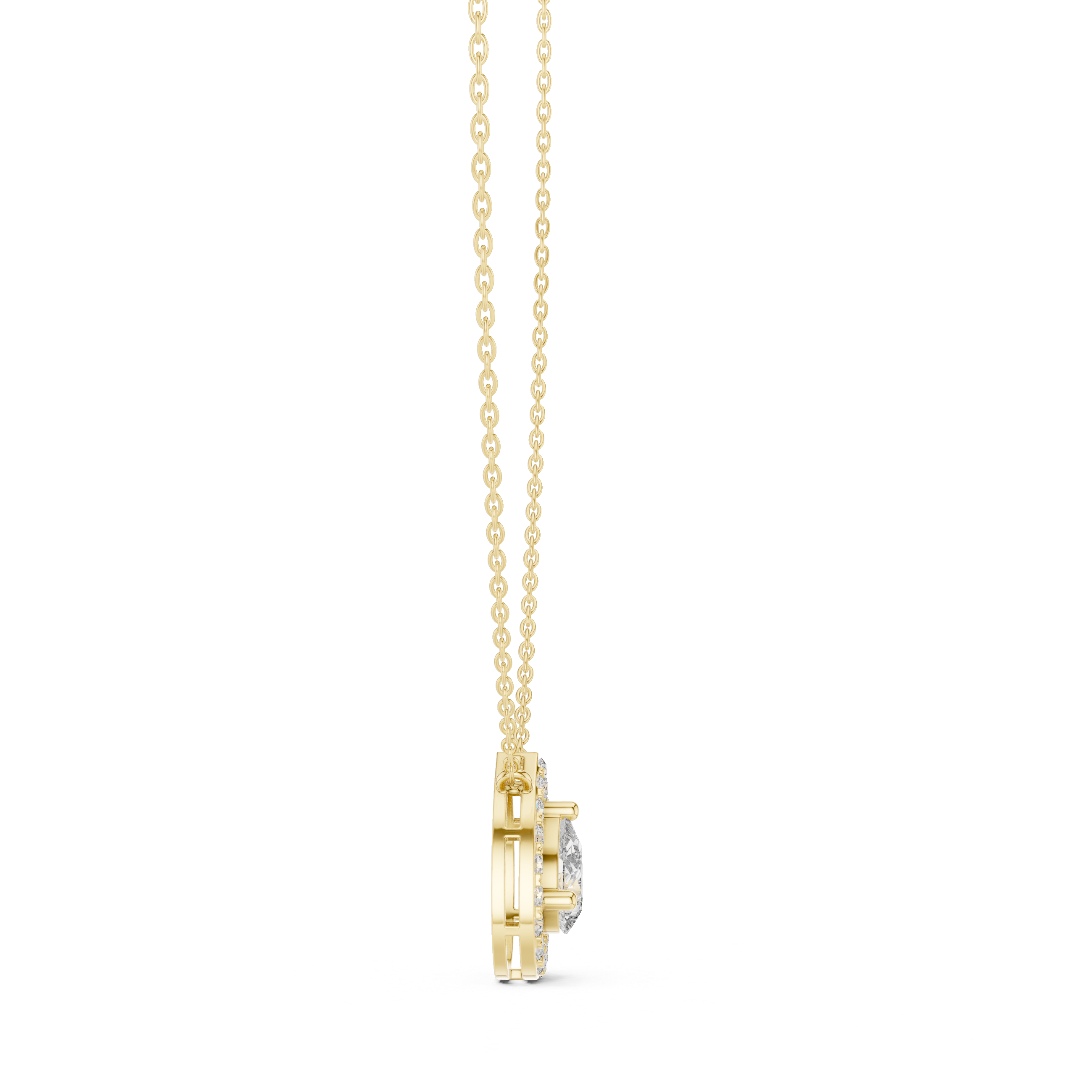 Elegant pear halo diamond pendant in gold with lab grown diamonds by Signora Jewels