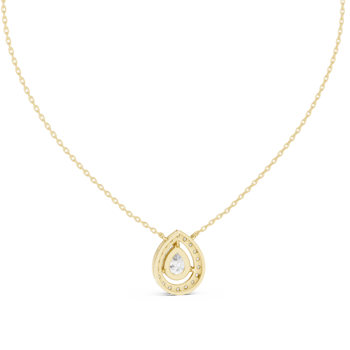 Elegant pear halo diamond pendant in gold with lab grown diamonds by Signora Jewels