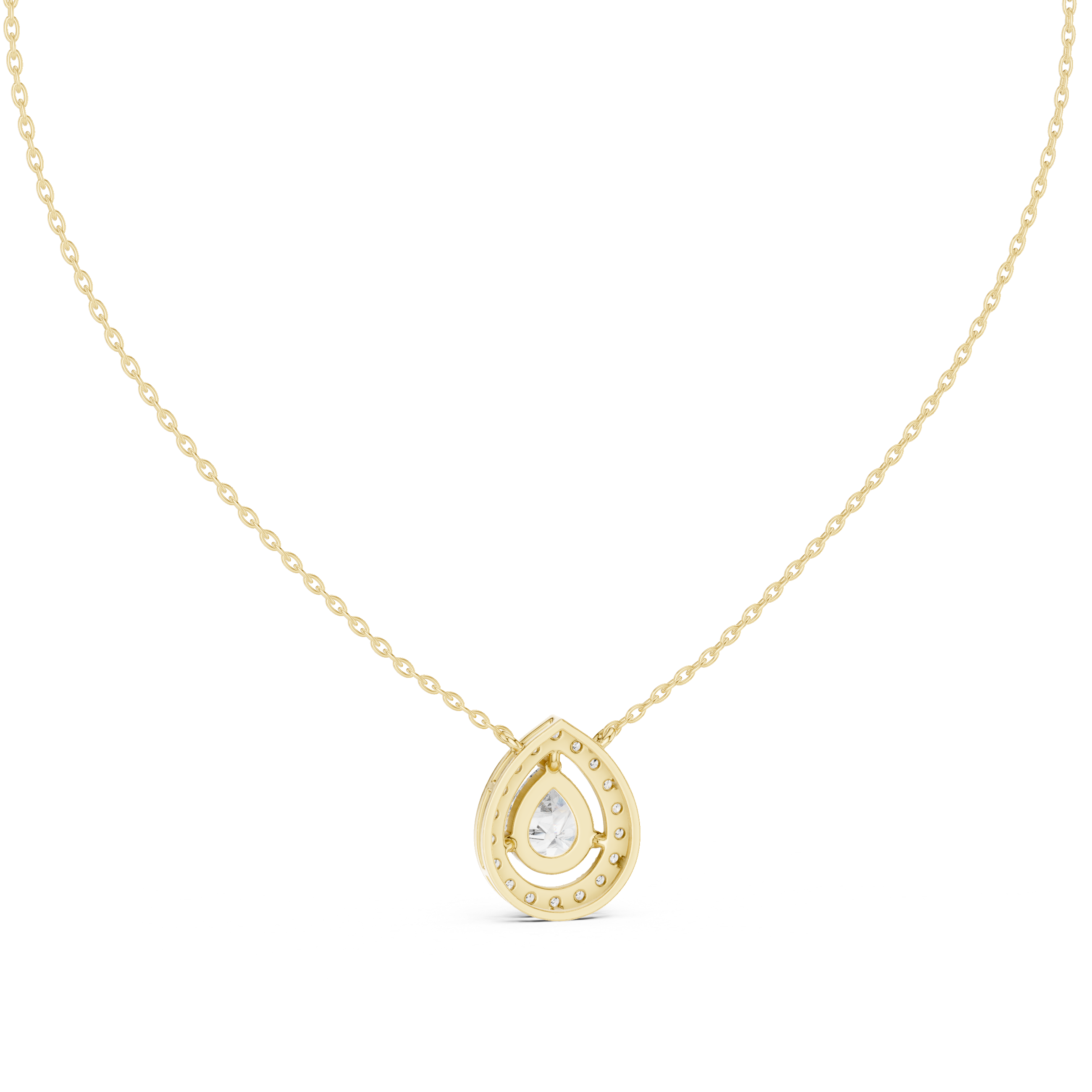 Elegant pear halo diamond pendant in gold with lab grown diamonds by Signora Jewels