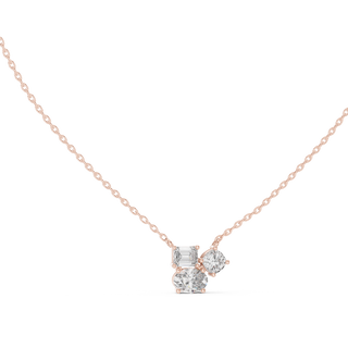 Mixed shape lab grown diamond three stone pendant in rose gold