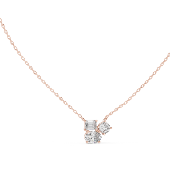 Mixed shape lab grown diamond three stone pendant in rose gold